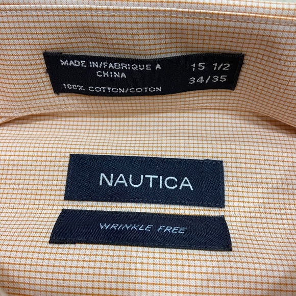 Nautica Wrinkle Free Orange & White Patterned Button Up Mens 15 1/2 - 34/35 - Picture 3 of 11